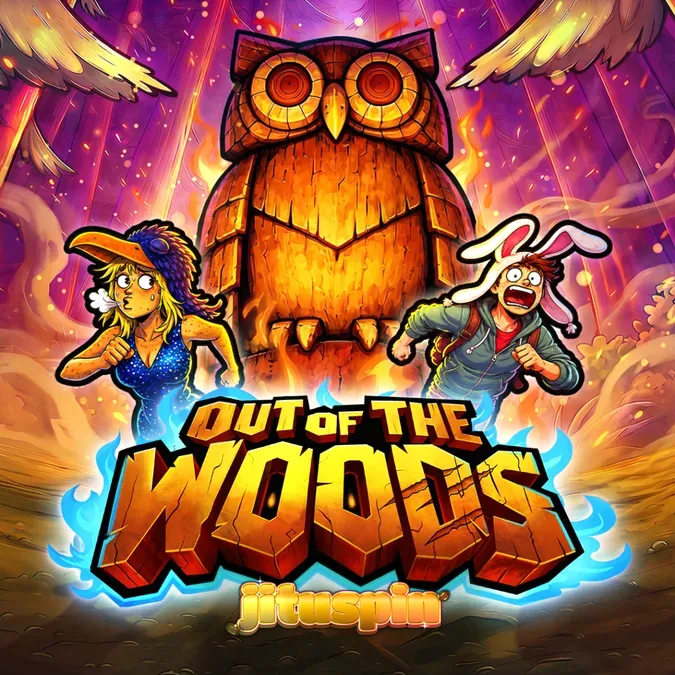 Tampilan visual slot Out Of The Woods dengan tema hutan gelap dan simbol bertema gotik.